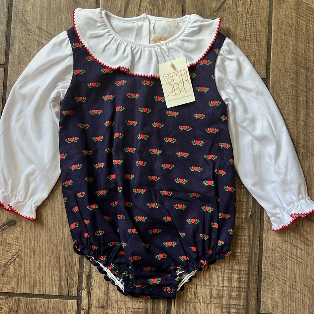 The Beaufort Bonnet Company bubble outfit with Peter Pan collared shirt.